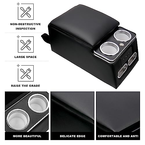 Center Console Organizer with LED Light and Cup Holders (Black)