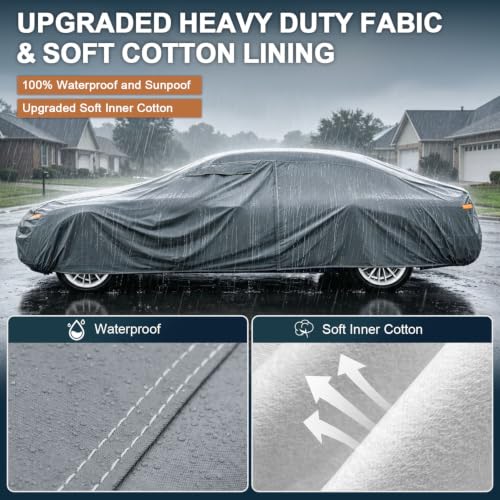 16 Layers Large Car Cover Waterproof All Weather for Sedan Coupe (1 Sedan Car Cover / 1 Fit Sedan Length 211-220 inch)