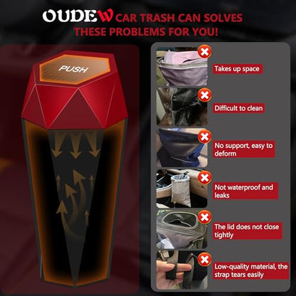 Car Trash Can with Lid (Red-1Pc)