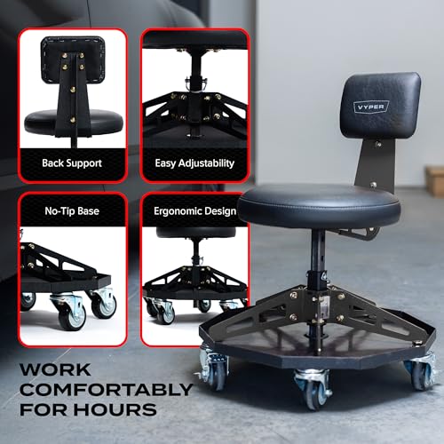 Vyper Robust Steel Sport Shop Chair for Mechanics (Black Seat, Black Frame)
