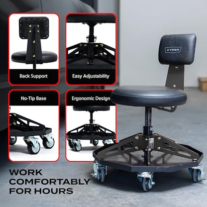 Vyper Robust Steel Sport Shop Chair for Mechanics (Black Seat, Black Frame)