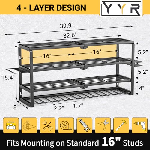 4 Layer Power Tool Organizer Wall Mount (32 Inch 8 Drills Holder)