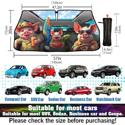 Funny Pig Car Windshield Sunshade Umbrella Foldable Umbrella (57X31 Inch / Color-PIG1)
