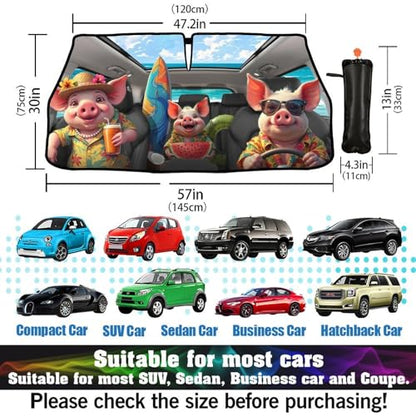 Funny Pig Car Windshield Sunshade Umbrella Foldable Umbrella (57X31 Inch / Color-PIG1)