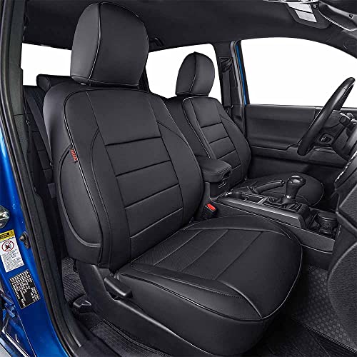 Custom Fit Tacoma Front Car Seat Covers for Toyota Tacoma 2016 2017 2018 2019 2020 2021 2022 2023 Double Cab (Leather (Black) / 2016-2023 Double&Access Cab-Only 1st Row)