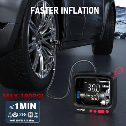 Tire Inflator Portable Air Compressor (Cordless 180 PSI / Red)