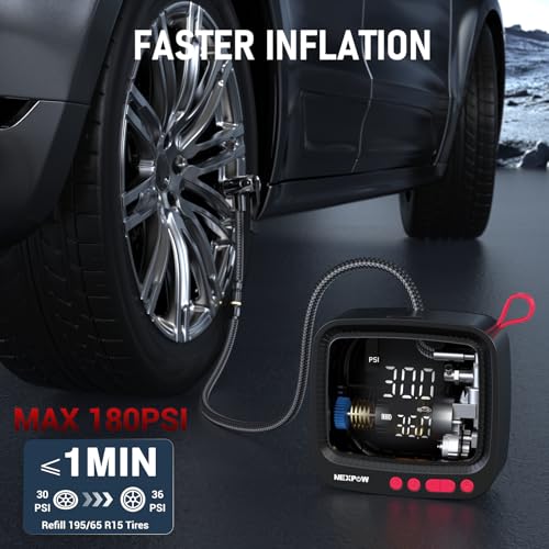 Tire Inflator Portable Air Compressor (Cordless 180 PSI / Red)