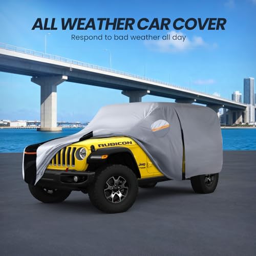 Multi Layer Car Cover Custom Fit for Jeep Wrangler 2 Door CJ YJ JK JL (W.Custom Fit Jeep wrangler 2 Door / White Car Cover)