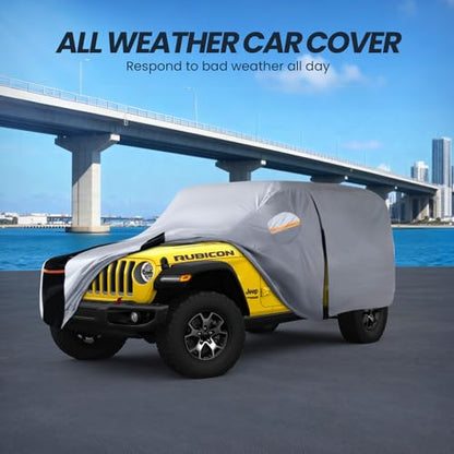 Multi Layer Car Cover Custom Fit for Jeep Wrangler 2 Door CJ YJ JK JL (W.Custom Fit Jeep wrangler 2 Door / White Car Cover)