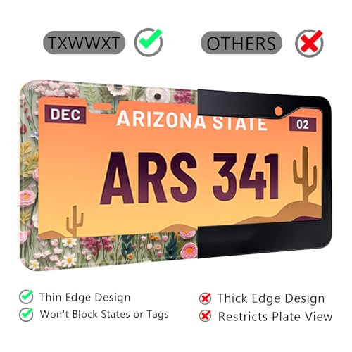 3D License Plate Frame Embroidered Floral Pattern Stainless Steel License Plate Frames Holder Covers Rust (Embroidery Floarl)