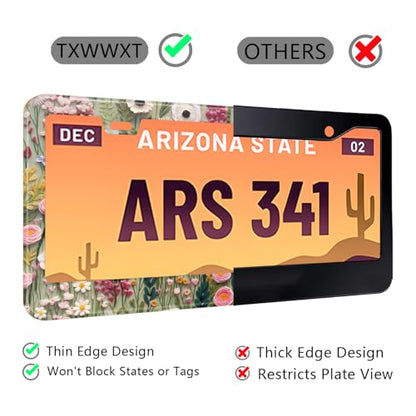 3D License Plate Frame Embroidered Floral Pattern Stainless Steel License Plate Frames Holder Covers Rust (Embroidery Floarl)