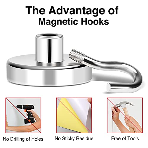 Magnetic Hooks 85Lbs+ Heavy Duty Magnet Hook for Cruise Cabins (Silver / 4Pack-85LB)