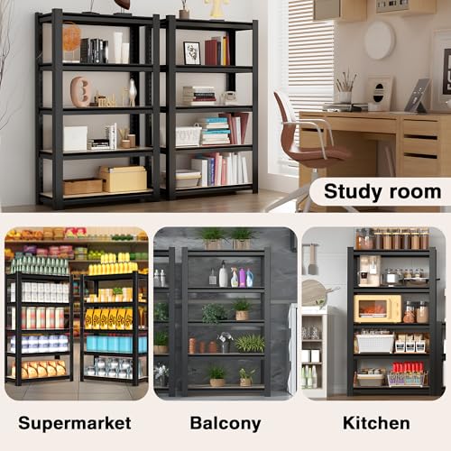 5 Tier Black Shelving with Board (Black / 24.1"W x 16.2"D x 60"H)