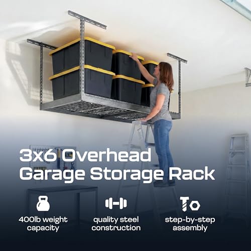MonsterRax 3x6 Overhead Garage Storage Rack (Hammertone / 18"-33")