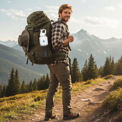 32oz Water Bottle Wide Mouth Stainless Steel Vacuum Insulated Double Wall with 2 Straw Lids Fit in Any Car Cup Holder (Day&Night / 32 Ounces)