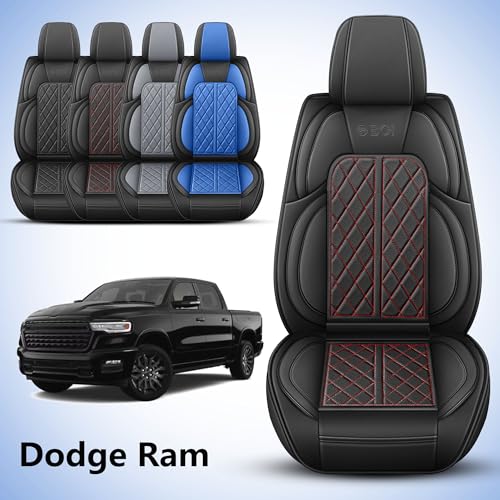 Car Seat Cover Custom Fit for Dodge Ram 1500 2500 3500 2002 (Black RedLine / Full Set (Curved Rear))