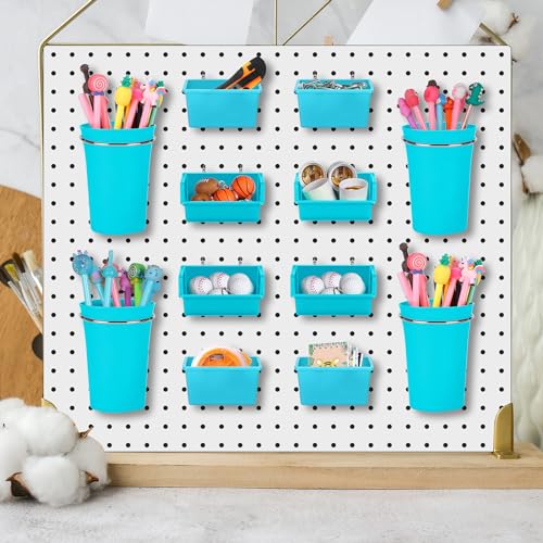 20 Pcs Pegboard Bins and Cups Accessories with Hooks (Blue)