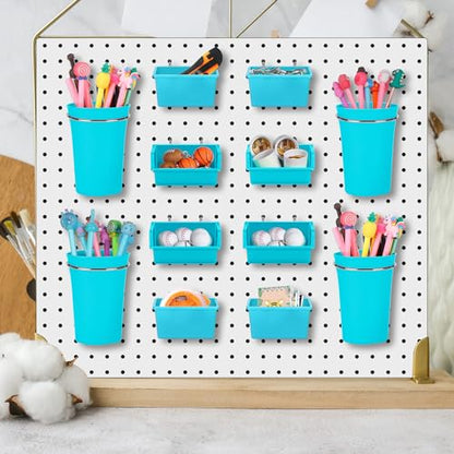 20 Pcs Pegboard Bins and Cups Accessories with Hooks (Blue)