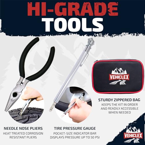 Tubeless Tire Repair Kit with Aluminum T Handle Tools and Pliers (Compact + pliers)