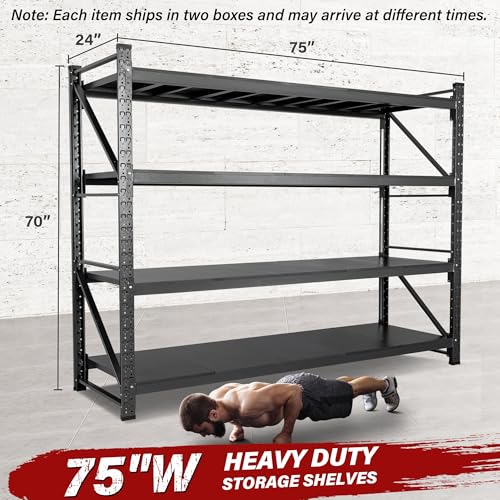 9000LBS Heavy Duty Garage Shelving Units (Matte Black / 75"Wx24"Dx70"H)