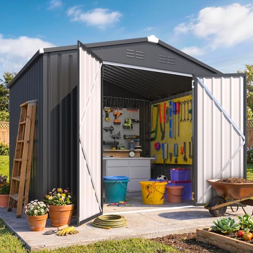 6' x 8' Outdoor Metal Storage Shed (Dark Grey / 6x8)