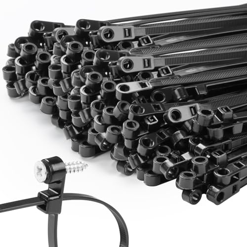1000 PCS 14 inch Black Zip Ties with Screw Hole 70lbs Mountable head Cable Ties Straps Multipurpose Heavy Duty Nylon Cable Zip Ties with Screw Mounting Hole (Black / 14 Inch (1000PCS))