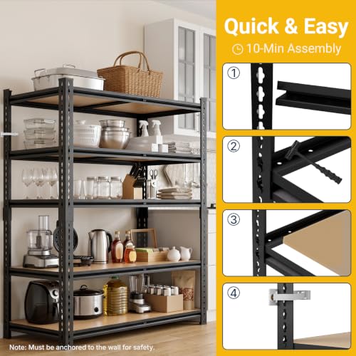 3000LBS Garage Shelving 72''H Storage Shelves Metal Shelving 5 Tier Metal Shelves Adjustable Pantry Shelf for Closet Pantry Basement Kitchen Warehouse 40" W x 17.8" D x 72" H (5T 40" W x 17.8" D x 72" H)