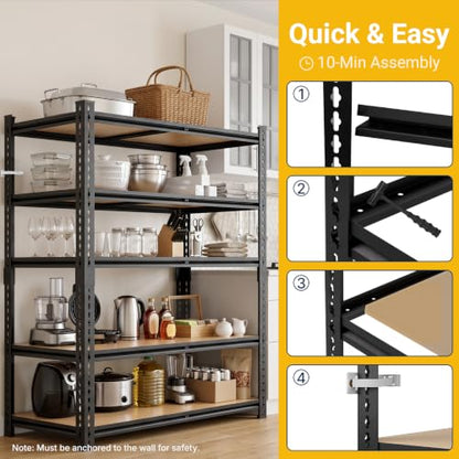 3000LBS Garage Shelving 72''H Storage Shelves Metal Shelving 5 Tier Metal Shelves Adjustable Pantry Shelf for Closet Pantry Basement Kitchen Warehouse 40" W x 17.8" D x 72" H (5T 40" W x 17.8" D x 72" H)