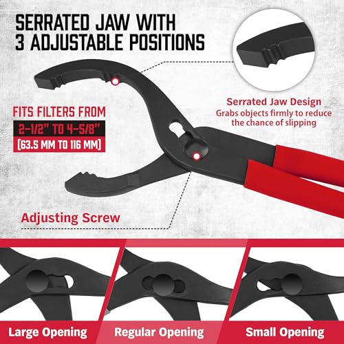 12" Adjustable Oil Filter Pliers (Red)