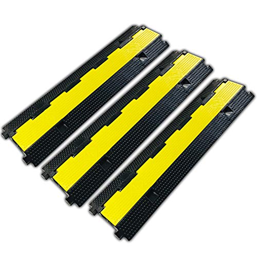 3 Pack Rubber Cable Ramp Hose Cable Protector Ramp 2 Channel 22000Lbs Load Capacity Traffic Speed Bump Wires Power Lines Extension Cord Cover for Indoor Outdoor (22000Lbs-2Channel-3Pack)