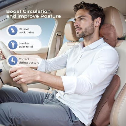 Car Lumbar Support Pillow and Car Neck Pillow Kit (Coffee-01 / 2 Pieces)