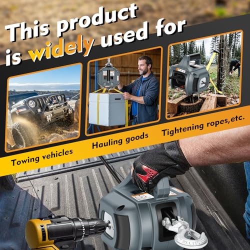 Portable Drill Winch of 1000 LB (1000 lb. Capacity Synthetic Rope（Grey）)