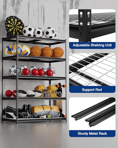 5 Tier Heavy Duty Metal Shelving Unit (Black)