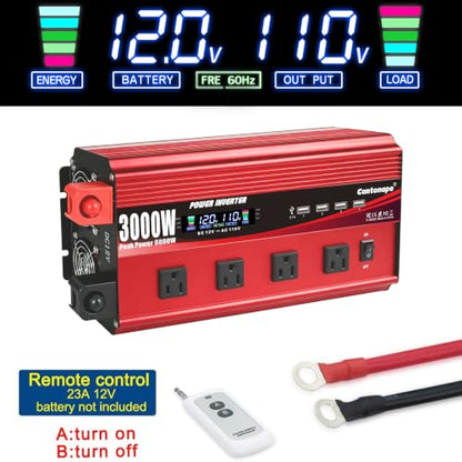 3000W Power Inverter 12V to 110V (Red / 3000W-12V)