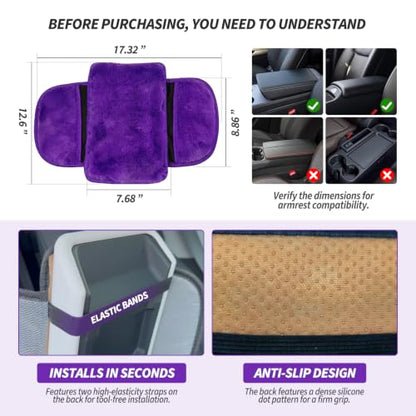 Plush Fuzzy Fur Car Armrest Cover with Side Pockets