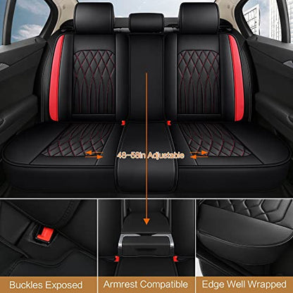 Leather Car Seat Covers Full Pair (BLACK/RED LINE / FULL SET)