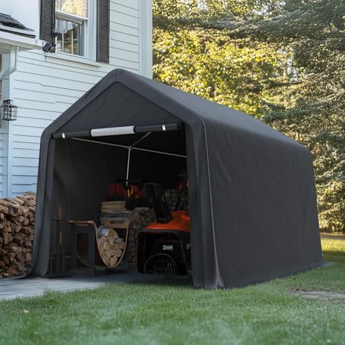 7x12 ft 2 Roll up Doors & Vents Outdoor Portable Storage Shelter Garage Tent Carport for Motorcycle ATV with Heavy Duty Metal Frame and Anti (Dark Gray / 7'x12')