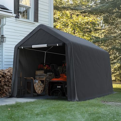 7x12 ft 2 Roll up Doors & Vents Outdoor Portable Storage Shelter Garage Tent Carport for Motorcycle ATV with Heavy Duty Metal Frame and Anti (Dark Gray / 7'x12')