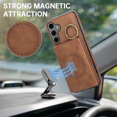 Compatible with Samsung Galaxy Samsung Galaxy S26 5G Wallet Case Screen Protector Crossbody Shoulder Strap Ring Buckle Stand Card Holder Magnetic Car Mount Phone Cover for S 26 26S Women Men Brown (Brown / for S26)
