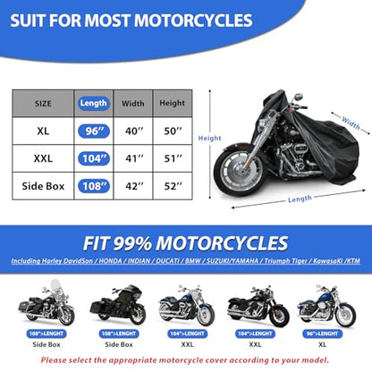 Motorcycle Cover for Harley Davidson Cruiser Softail Waterproof (104"-Cruiser)