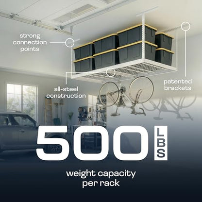 MonsterRax 2 Pack 4x8 Overhead Garage Storage Rack (White / 24"-45" (2-Pack))