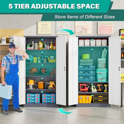 Wide & Deep Metal Storage Cabinet with Shelves (72"H x 36"W x 18"D / Gray White)