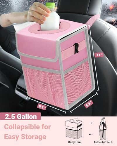 Car Trash Can with Lid (2.5 Gallons / Pink)
