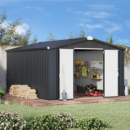 10' x 14' Metal Outdoor Storage Shed (Dark Grey / 10x14)
