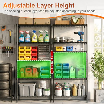 5 Tier Wire Shelf with Wheels (Black / 14"D x 30"W x 60"H)