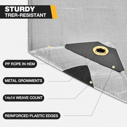 Heavy Duty Tarp 14 Mil Tarp Waterproof Silver 12x20 FT (Silver/Black-14mil / 12'x20')