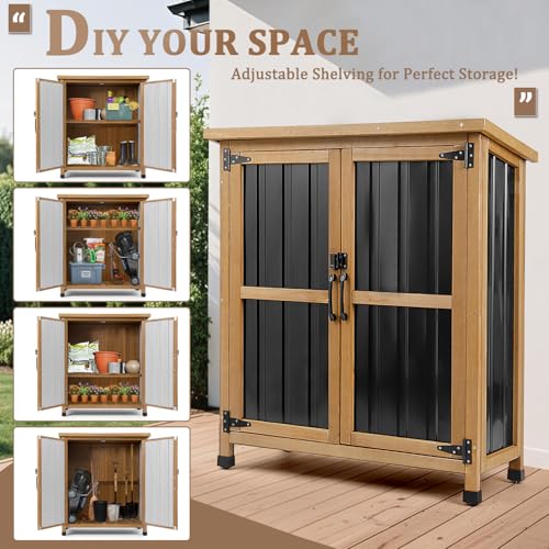 Small Weatherproof Outdoor Storage Cabinet with Lockable Doors (Black / Small 32" x 13" x 40")
