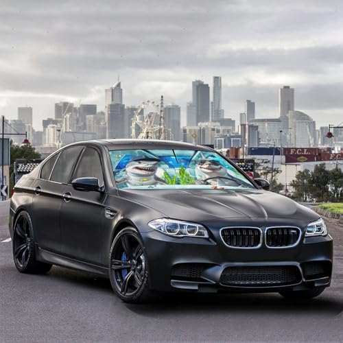Funny Sharks Car Windshield Sunshade Umbrella Car Foldable Umbrella Sunshade for Front Window UV Reflector Auto Windshield Umbrella Sun Shades Cover for Most Vehicles 57'' X 30'' (57'' X 30'' / ylzys-5)