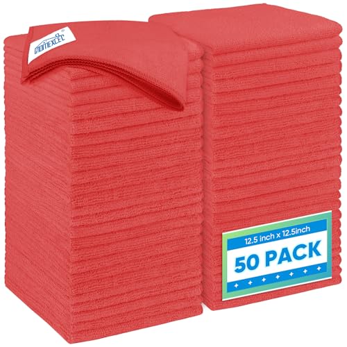 Red Microfiber Cleaning Cloth 50 Pack (Red / 12.5 x 12.5 Inch)