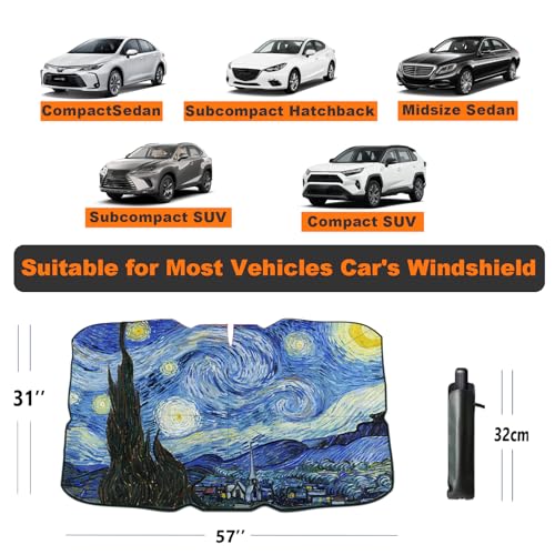 Windshield Sun Shade Umbrella for Car Front Window Sun Visor for Windshield Car Summer Accessories Protect Interior from UV Rays & Heat for Sedan (Starry Sky)